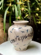 Lọ hoa men rạn vẽ chuồn dáng vò cao 29cm