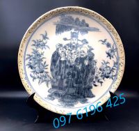 Đĩa  cảnh Bát Tràng men rạn bọc đồng vẽ Phúc Lộc Thọ