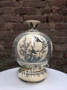 Bình hút tài lộc gốm sứ Bát Tràng men rạn vẽ tứ cảnh cao 25cm