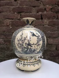 Bình hút tài lộc gốm sứ Bát Tràng men rạn vẽ tứ cảnh cao 25cm