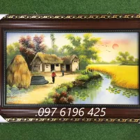 Tranh sứ cảnh đồng quê gốm sứ Bát Tràng kích thước 95cm x60cm