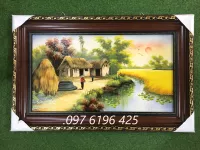Tranh sứ cảnh đồng quê gốm sứ Bát Tràng kích thước 95cm x60cm