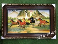 Tranh sứ Bát Tràng mã đáo thành công kích thước 95cm x60cm