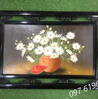 Tranh sứ Bát Tràng vẽ hoa cúc kích thước 95cm x60cm