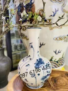 Lọ tỏi men rạn cổ thẳng vẽ hoa sen cao 55 cm