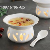 Bếp cồn bằng sứ  hình tròn miệng lượn, viền vàng kim đường kính 16cm