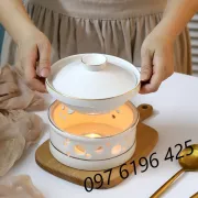Bếp cồn bằng sứ hình tròn viền vàng đường kính 15cm