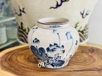 Lọ hoa men rạn dáng vò miệng cao vẽ hoa sen
