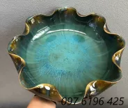 Bát thả hoa men hỏa biến màu xanh ngọc miệng lượn gốm sứ Bát Tràng