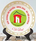 Đĩa sứ in logo viền hạc đường kính 18cm