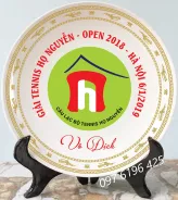 Đĩa sứ viền hạc in logo gốm sứ Bát Tràng