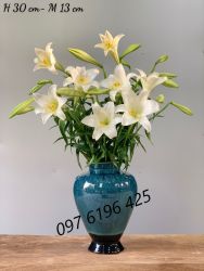 Lọ hoa để bàn bằng gốm sứ  men hỏa biến dáng cúp