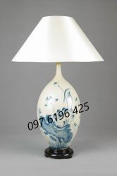 Đèn ngủ để bàn bằng gốm men rạn vẽ sen