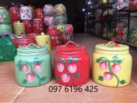 Vại muối dưa bằng gốm sứ dáng trụ khum miệng hàng vẽ tay
