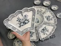 Bộ bát đĩa hoa mặt trời men trắng vẽ hoa sen có viền