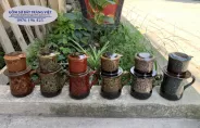 Bộ pha cà phê bằng sứ  men hỏa biến kèm  cốc cao