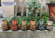 Bộ pha cà phê bằng sứ kèm tách lót men hỏa biến gốm Bát Tràng