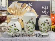 Lọ hoa gốm sứ viền miệng men trắng vẽ hoa