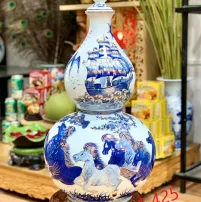 Hồ lô sứ Bát Tràng cao 60cm vẽ mã đáo thành công vàng kim