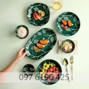 Bộ bát đĩa màu xanh hình chim