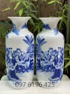 Lộc bình men lam vai vuông vẽ bát tiên quần tụ cao 52cm