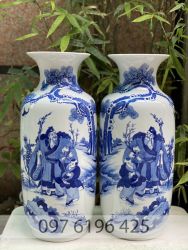 Lộc bình men lam dáng cổ phúc như đông hải