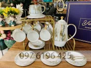 Bộ ấm trà viền vàng ngọc trai kèm giá treo