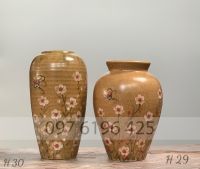 Lọ hoa gốm mộc men nâu vẽ hoa  cúc họa mi