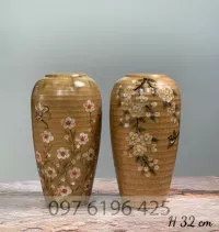 Lọ hoa Bát Tràng men nâu vẽ hoa đào
