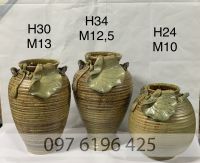 Lọ hoa trang trí gốm mộc có tai hàng đắp nổi gốm sứ Bát Tràng