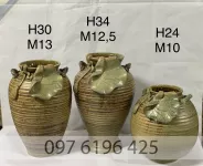 Lọ hoa trang trí gốm mộc có tai hàng đắp nổi gốm sứ Bát Tràng