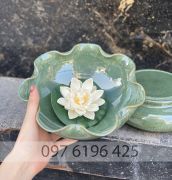 Bát thả hoa men hỏa biến màu xanh ngọc đường kính 20cm