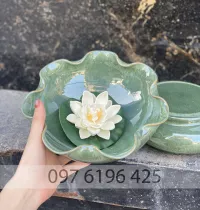 Bát thả hoa men hỏa biến màu xanh ngọc đường kính 20cm