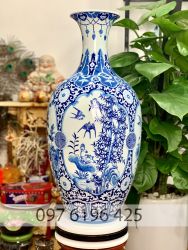 Bảo bình men lam vẽ tứ cảnh cao  72cm