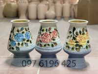 Lọ hoa gốm mộc dáng ly vẽ hoa hồng
