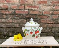 Vại muối dưa cà gốm sứ men trắng vẽ dâu tây