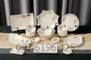 Bộ bát đĩa cao cấp men mát vẽ hoa sen gốm sứ Bát Tràng