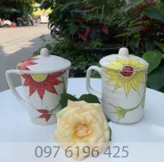 Cốc sứ có nắp vẽ hoa gốm sứ Bát Tràng
