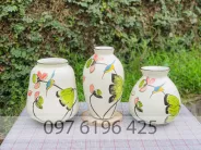 Lọ hoa Bát Tràng men mát vẽ hoa sen hồng