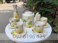Bộ ấm tích pha trà gốm sứ men mát vẽ hoa hướng dương