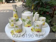 Bộ ấm tích pha trà gốm sứ men mát vẽ hoa hướng dương