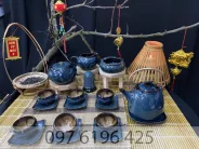 Bộ ấm pha trà dáng siêu men hỏa biến xanh
