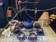 Bộ ấm chén pha trà dáng quả hồng men hỏa biến xanh