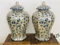 Chóe sứ men rạn hình lục lăng vẽ hoa dây