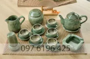 Bộ ấm trà Bát Tràng men hỏa biến xanh ngọc hoa trong lòng chén kèm phụ kiện
