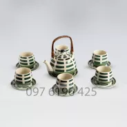 Bộ ấm trà kẻ quai mây gốm sứ Bát Tràng