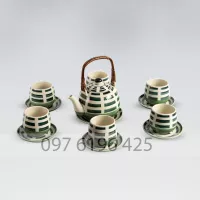 Bộ ấm trà kẻ quai mây gốm sứ Bát Tràng