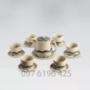 Bộ ấm pha trà men rạn dáng quả dưa vẽ sen