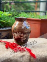 Lọ hoa để bàn gốm sứ Bát Tràng men nâu vẽ sen