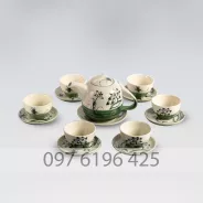 Bộ ấm trà vẽ hoa sen quai ngược gốm sứ Bát Tràng